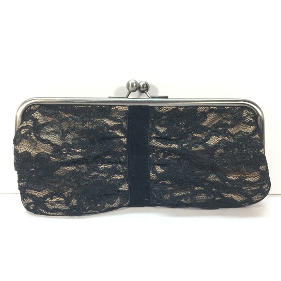 Ann Taylor Loft Clutch Purse Black Lace and Tan with Chain Strap - Picture 6 of 7